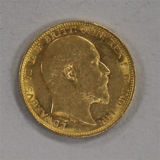 An Edward VII gold sovereign, 1905, Melbourne Mint, 7.98g, GVF